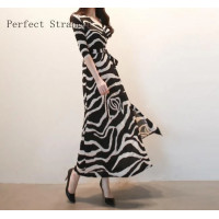 V Collar Zebra stripe Long Dress